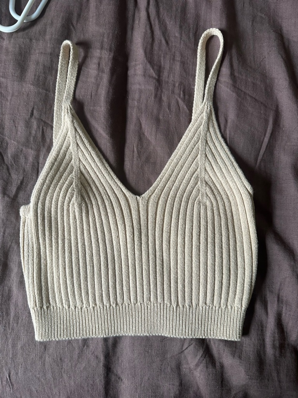 iris Cream Ribbed Knit Crop Tank